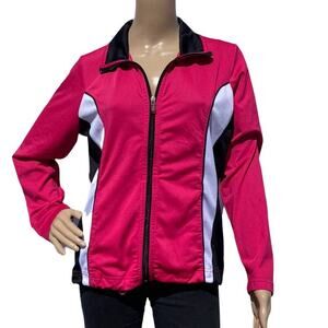 Three Hearts Women Colorblock Pink Front Zip Collared Athletic Track Jacket M